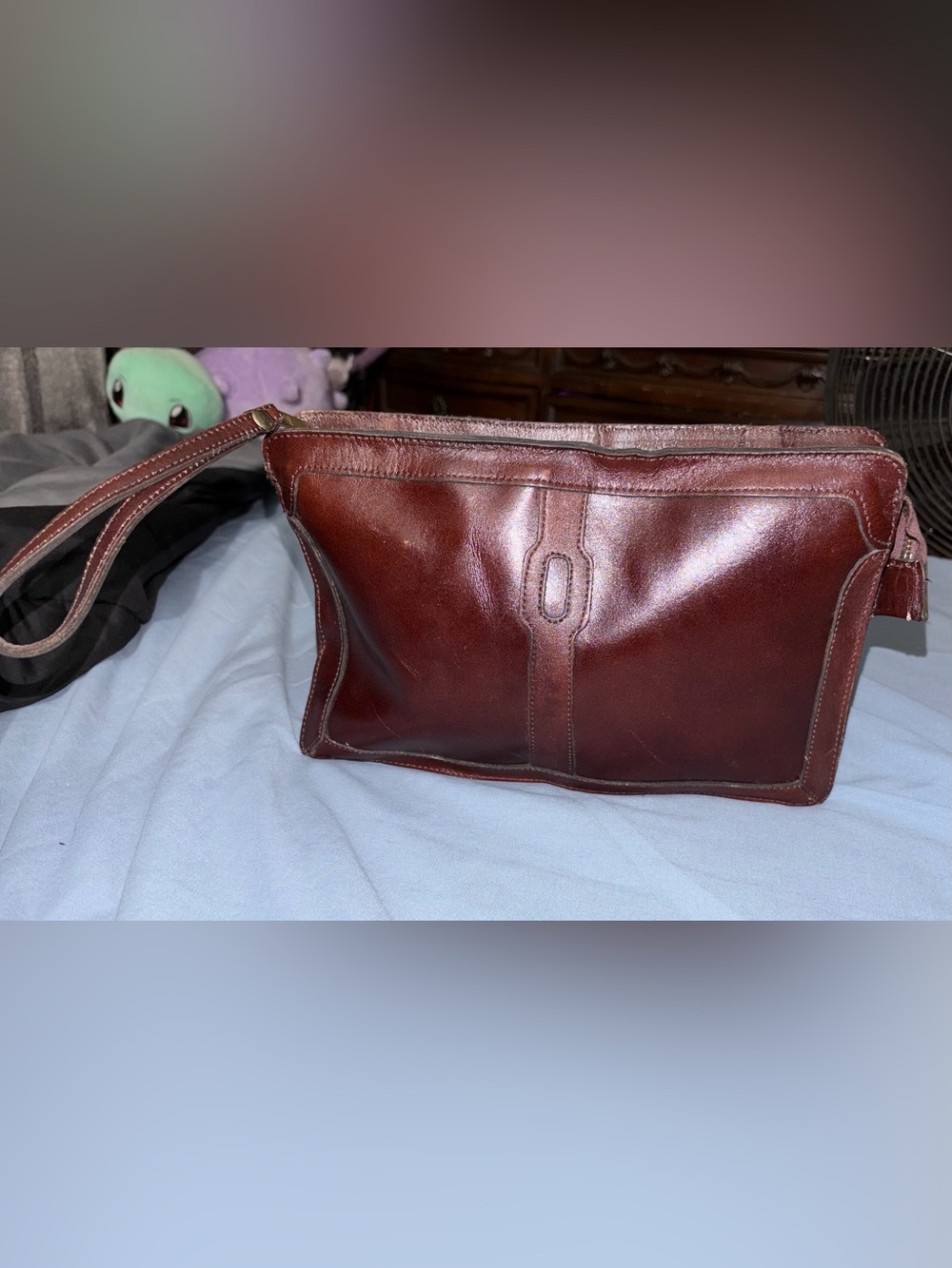 Vintage unisex Clutch Handbag - Genuine Burgundy/Wine Leather